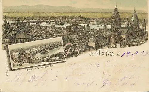 Mainz Rheinbrücke und Panorama gl1899 130.724