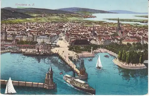 Konstanz a.B. Blick auf Hafen und Stadt gl1926 26.740