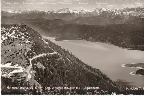 Herzogenstandhaus mit Walchensee u.Alpen gl1954 28.616