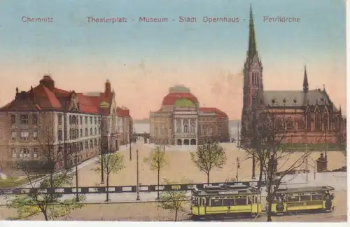 Chemnitz Theaterplatz Museum Oper Kirche gl1926 84.740