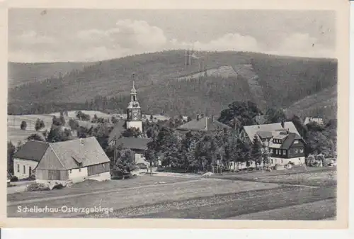 Schellerhau Panorama mit Kirche gl1952 86.752