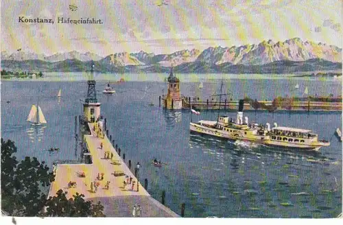Konstanz a.B. Hafeneinfahrt Litho gl1919 26.708