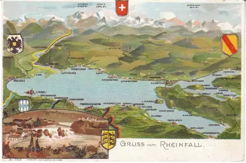 Gruss vom Rheinfall Litho mit Bodensee ngl 26.158