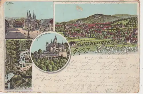 Wernigerode Litho Rathaus Schloss Totale gl1897 91.100