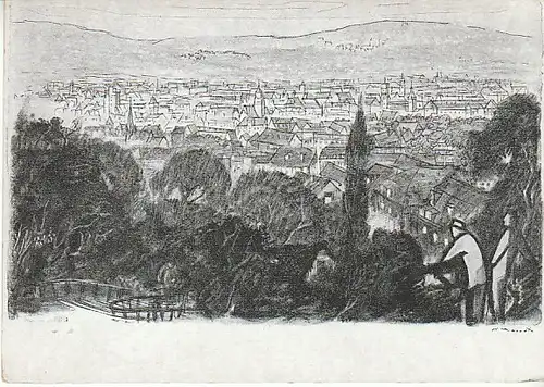 Stuttgart Blick über die Stadt Künstlerkarte ngl C1428