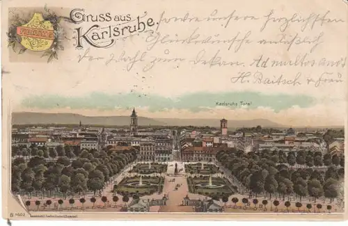 Karlsruhe Teilansicht Wappen FIDELITAS gl1901 26.266