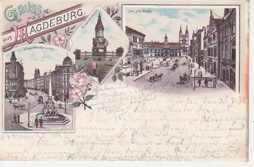 Magdeburg Litho Alter Markt Brunnen gl1898 90.537