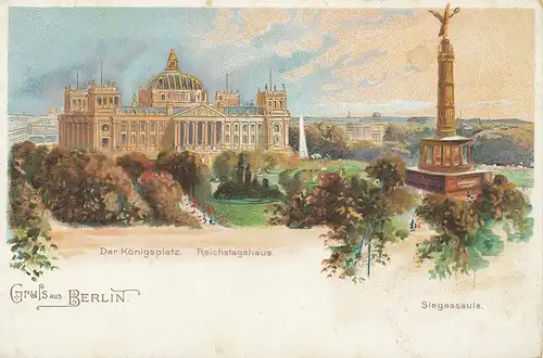 Berlin Litho Reichstagsgebäude Siegessäule ngl 117.627