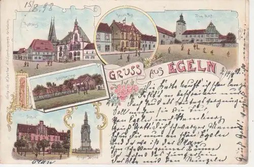 Egeln Litho Post Rathaus Schule Dom Amt gl1898 90.690