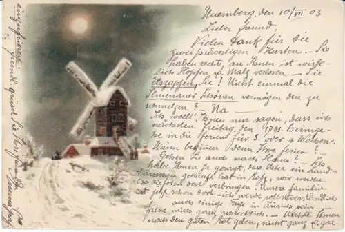 Mond über verschneiter Windmühle gl1903 27.590