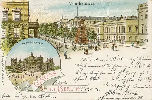 Berlin Litho Unter den Linden Reichstag gl1898 117.741