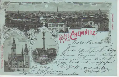 Chemnitz Litho Rathaus Denkmal Panorama gl1899 86.252