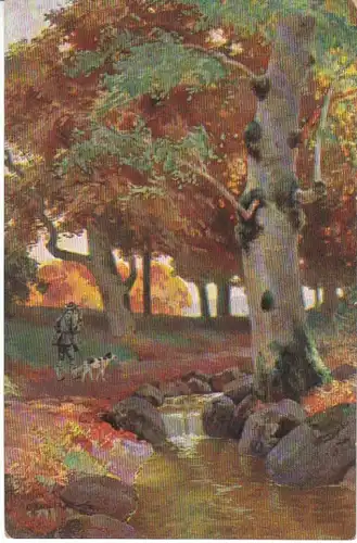 Jäger mit Hund im Herbstwald ngl 27.151