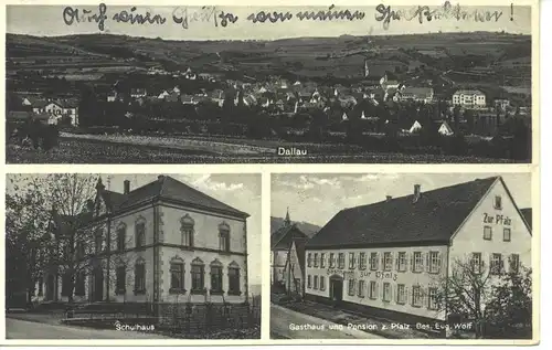 Dallau Schulhaus Gasthaus z. Pfalz Total gl1939 4.789