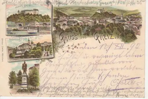 Greiz i.V. Litho Schloss und Panorama gl1897 88.534