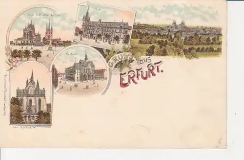 Erfurt Litho Dom Kirche Post Rathaus Totale ngl 92.557