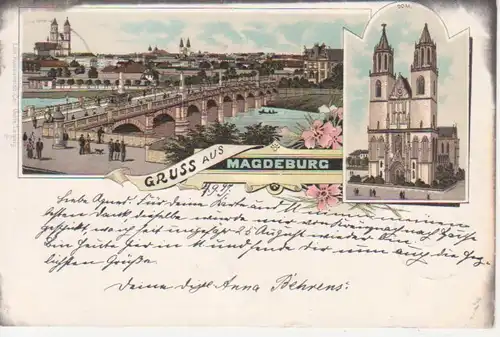Magdeburg Litho Dom Stadtpanorama gl1897 90.529