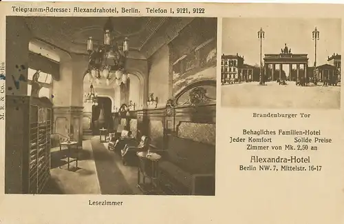 Berlin Alexandra-Hotel Lesezimmer gl1912 117.511