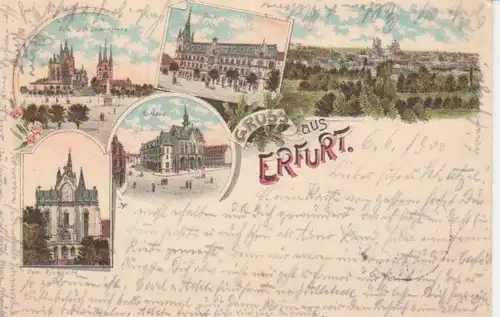Erfurt Litho Dom Kirche Post Rathaus gl1900 92.556