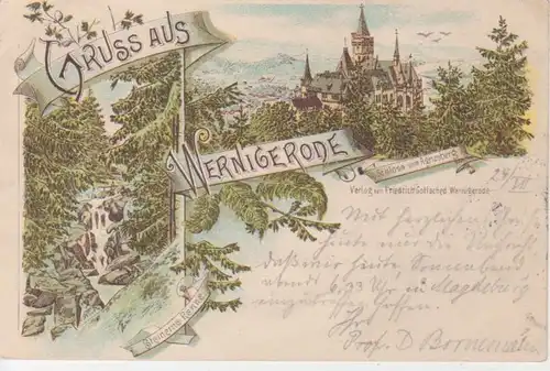 Wernigerode Litho Steinerne Renne Schloss gl1897 91.086