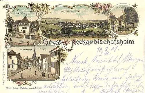 Neckarbischofsheim Litho Schule Hauptstr. gl1901 4.408