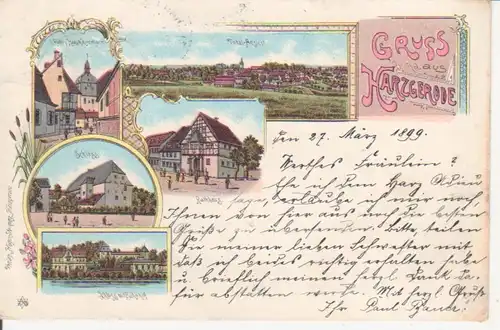 Harzgerode Litho Rathaus Schloss bahnpgl1899 91.731