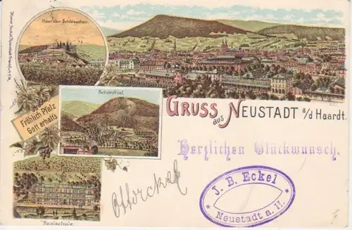 Neustadt/Haardt Litho Realschule Panorama gl1899 93.305