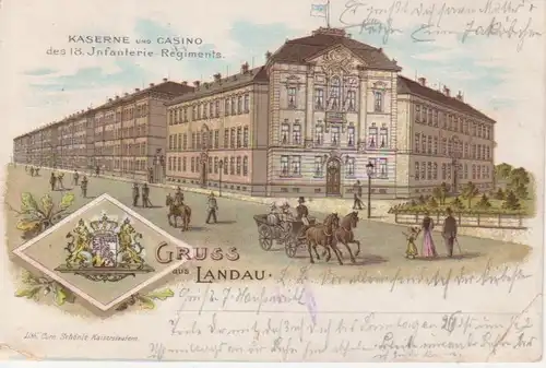 Landau Litho Kaserne und Casino gl1902 93.419