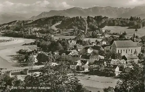 Bad Tölz Panorama Isar mit Badeteil gl1954 119.281