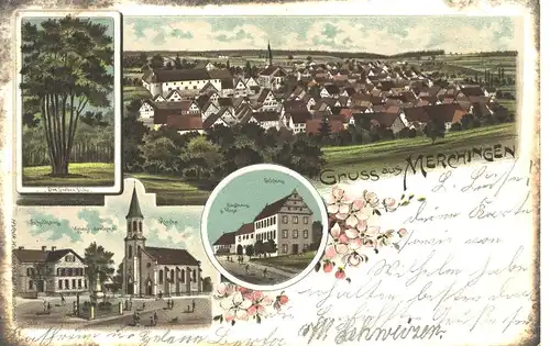 Merchingen Litho Gasthaus Rose Schule gl1905 4.761