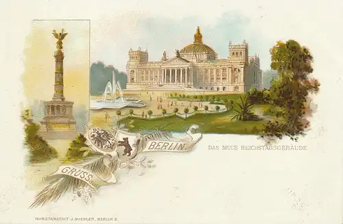 Berlin Litho Reichstagsgebäude Siegessäule ngl 117.642