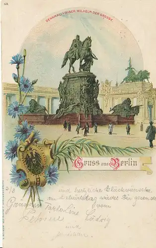 Berlin Litho Denkmal Kaiser Wilhelm gl1902 117.321