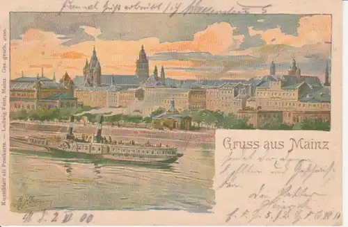 Mainz Rheindampfer und Panorama gl1900 94.543