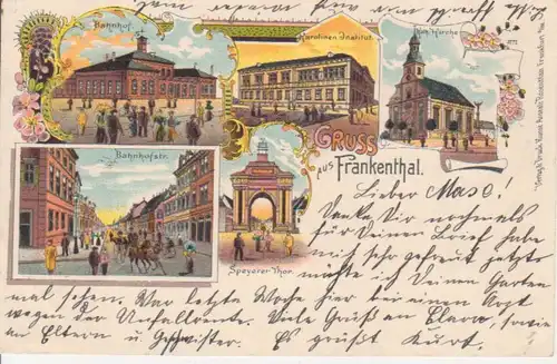 Frankenthal Litho Bahnhof Institut Kirche gl1905 93.681