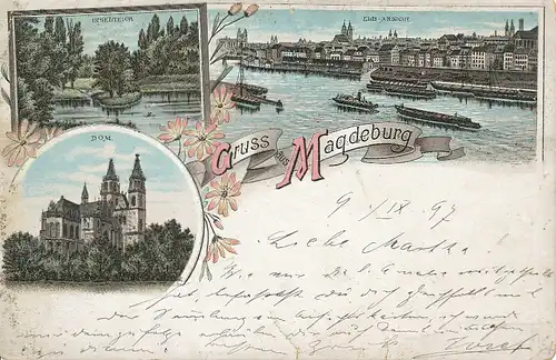Magdeburg Litho Dom Panorama Teich bahnpgl1897 119.142
