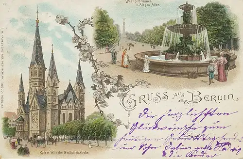 Berlin Litho Gedächtniskirche Brunnen gl1899 117.477