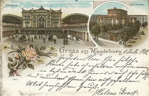 Magdeburg Litho Bahnhof Stadttheater gl1901 119.144