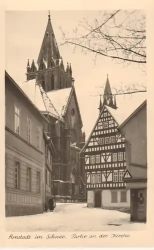 Arnstadt im Schnee Partie an der Kirche gl1956 92.613