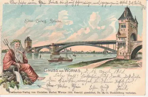 Worms Litho Ernst-Ludwig-Brücke gl1901 94.752