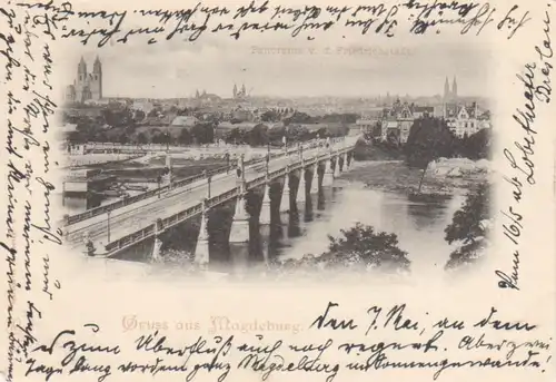Magdeburg Panorama mit Brücke gl1898 95.595