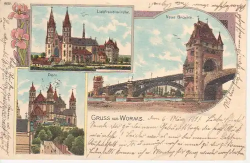 Worms Litho Dom Kirche Brücke gl1901 94.757