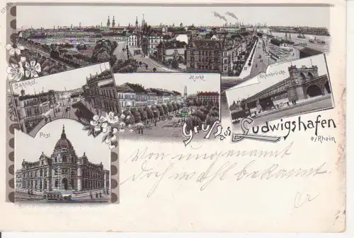 Ludwigshafen Litho Bahnhof Post Markt gl1898 93.580