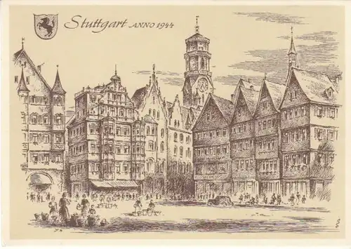 Stuttgart Marktplatz 1944 Künstlerkarte ngl B7850