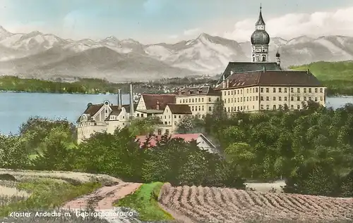 Kloster Andechs mit Gebirgspanorama gl~1960 120.286