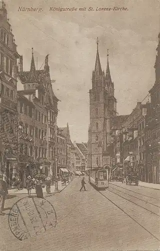 Nürnberg Königstraße mit Lorenzkirche gl1925 124.545