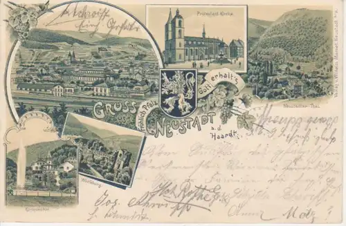 Neustadt/Haardt Litho Kirche Panorama gl1899 93.298