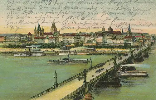 Mainz Panorama mit Brücke gl1910 130.685