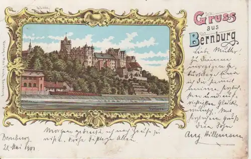 Bernburg/Saale Litho Blick zum Schloss gl1901 95.787