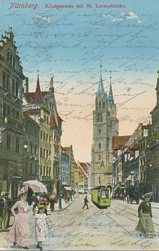 Nürnberg Königstraße mit Lorenzkirche gl1911 124.546