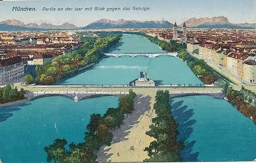 München Partie an der Isar Gebirge gl1922 125.555
